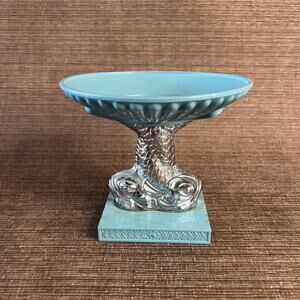 Avon Koi Fish Soap Dishes • Turquoise & Silver • 1970s Vintage Coastal Décor